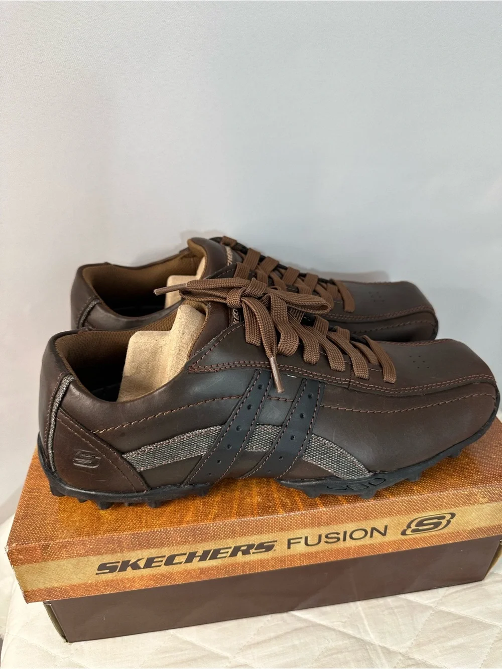 Skechers Mens Size 8.5  Relaxed Step Brown Leather Casual Lace-Up Shoes New